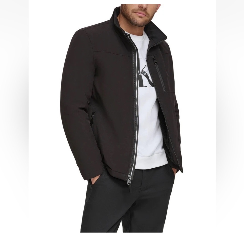 Calvin Klein Men's Soft Shell Sherpa Lined Stretch Jacket Black Size Large NWT